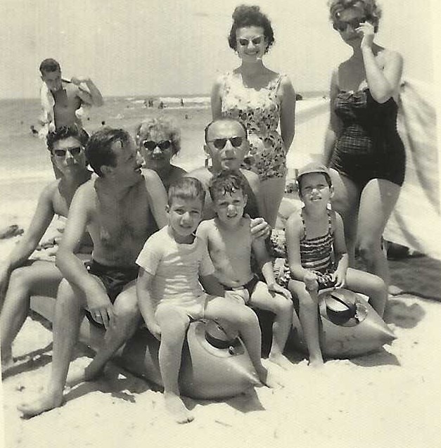 At the Michmoret Beach 1960 Standing: Clarice   On left of Jean:Hana Wechsler  Sitting: Dani and Eli Kahana