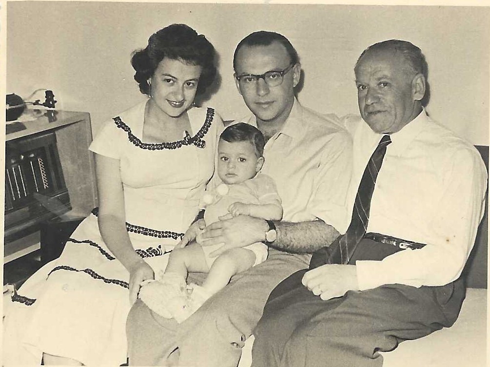 Grandpa Ionel Jean Clarice and Dani on the Couch Near the Big Radio 04.05.1957